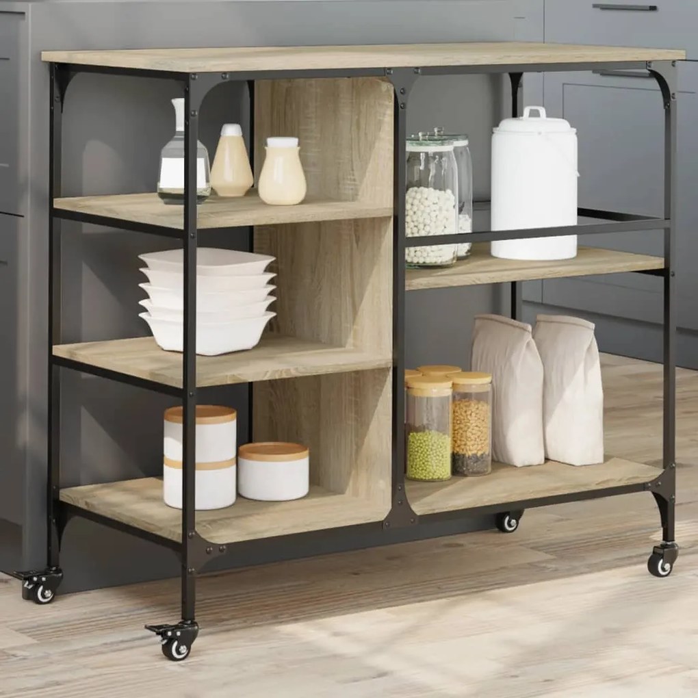 vidaXL Carrinho cozinha 100x45x89,5 cm deriv. madeira carvalho sonoma