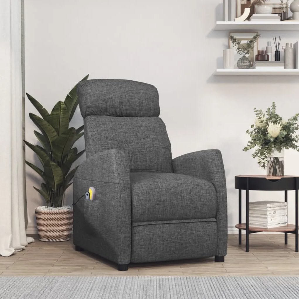 vidaXL Poltrona de massagens elétrica tecido cinza-escuro