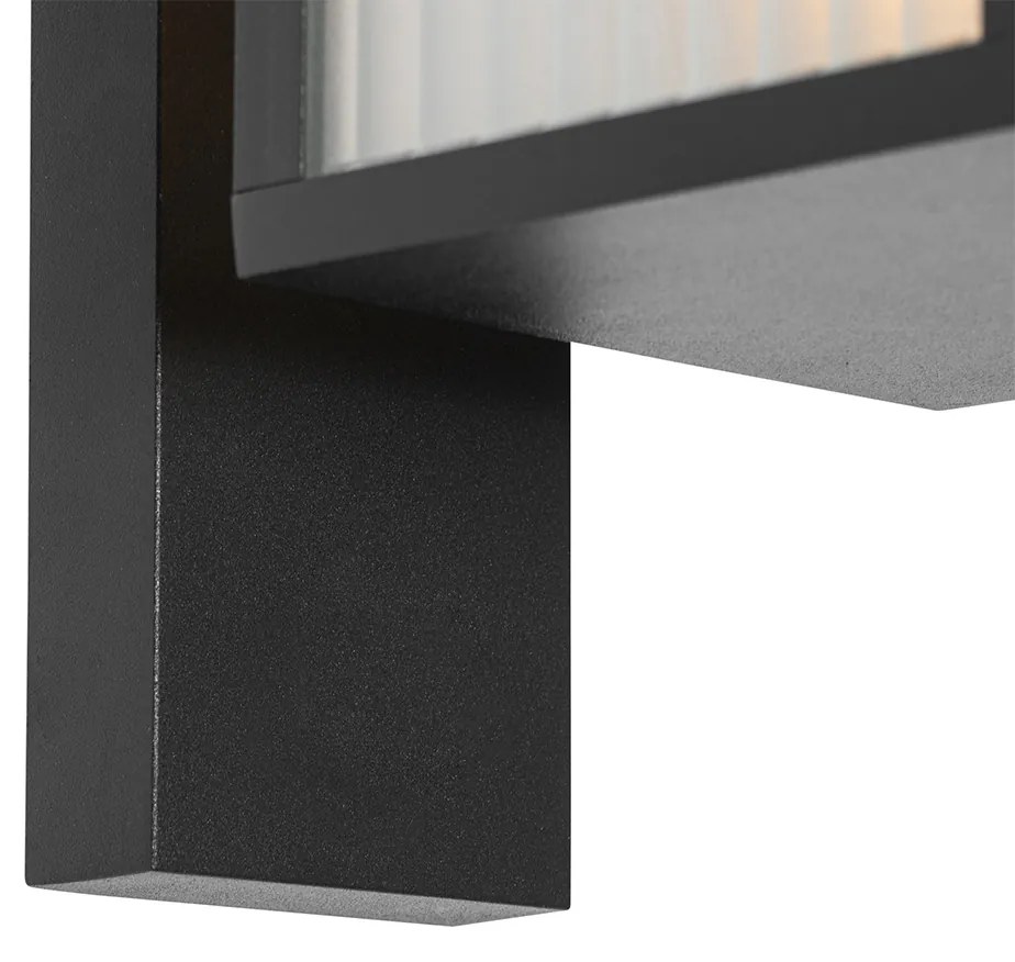 Candeeiro de parede exterior preto com vidro canelado IP44 - Charlois