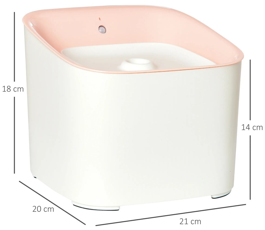 Dispensador de Água para Gatos 3L Fonte de Água Automática para Cães e Gatos com Sensor Infravermelho 21x20x18cm Branco e Rosa