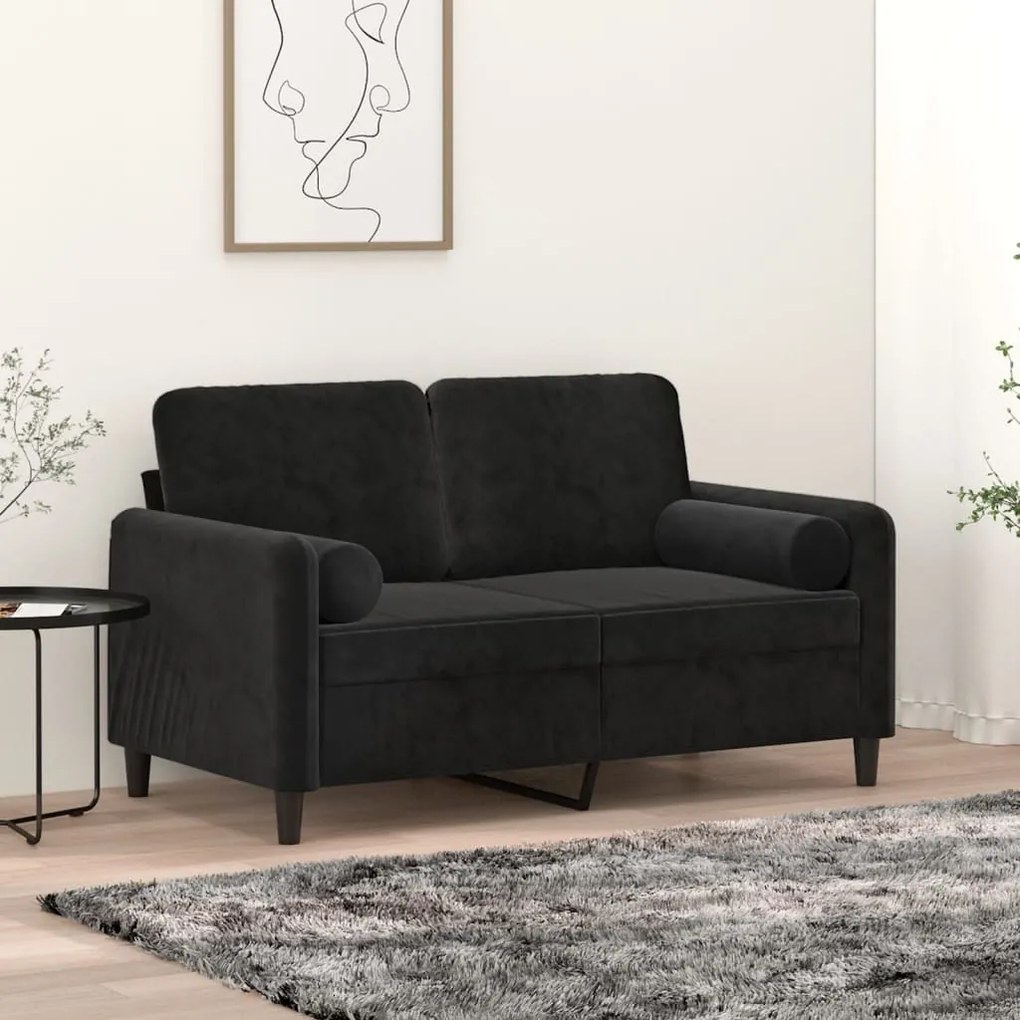 Sofá 2 lugares c/ almofadas decorativas 120 cm veludo preto