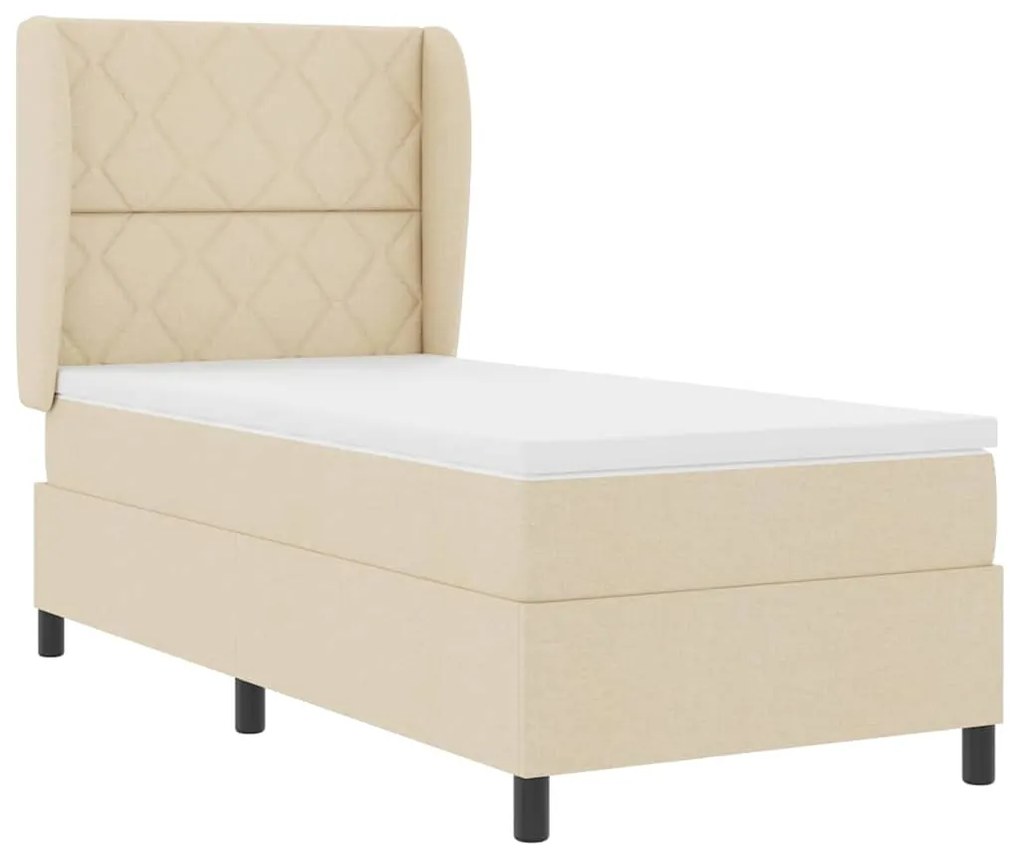 Cama com Estrado e Colchão - Creme 100x200 cm em Tecido
