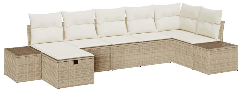 Conjunto de Sofá de Jardim de 7 Peças da com Almofadas Bege em Rattan
