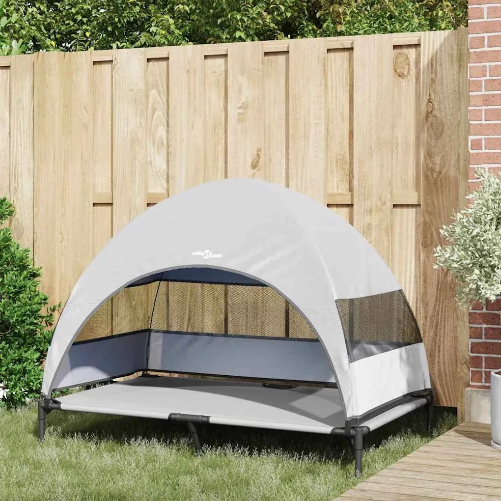 Cama Elevada para Cães com Toldo Removível Cinza Prateado XL Aço
