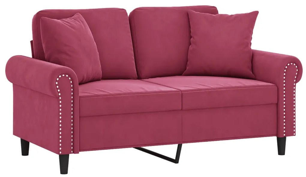 Sofá 2 lug. + almofadas decorativas 120cm veludo vermelho tinto