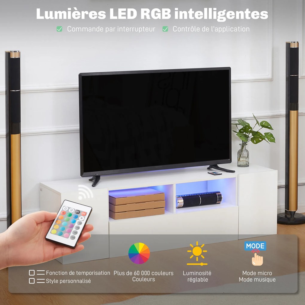 Móvel de TV, 137 x 35 x 42 cm, Iluminação LED, Branco