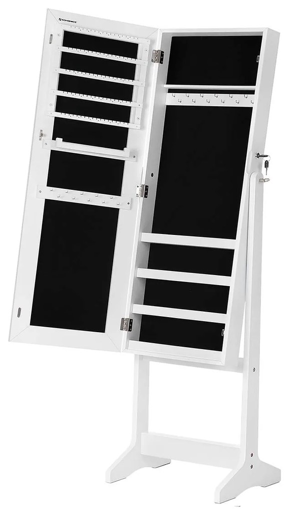 SONGMICS Armário de joias, espelho de parede, espelho de corpo inteiro, organizador de joias com fechadura, ideia de presente, branco JJC69WT