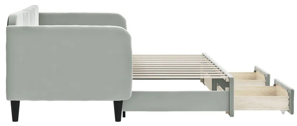 Sofá-cama c/ gavetão e gavetas 80x200 cm veludo cinzento-claro