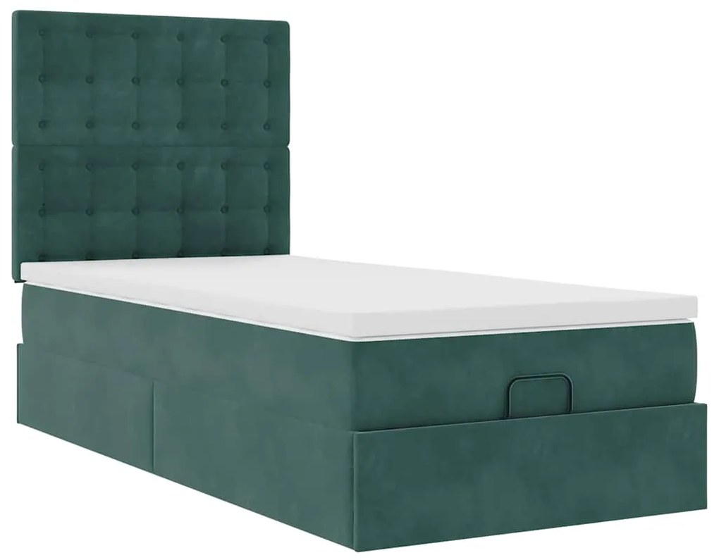 Estrutura de cama otomana colchões 90x200cm veludo verde escuro