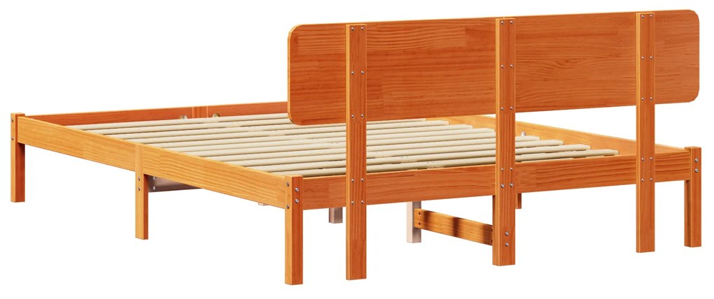 Estrado de Cama com Cabeceira Castanha Encerada 140x200 cm Madeira de