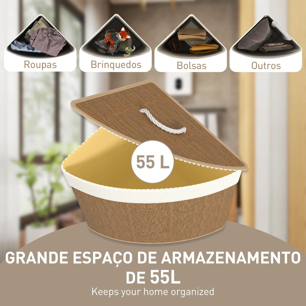 Cesto para Roupa Suja de Bambu de 55L com Tampa e Asa Saco Extraível e Lavável para Casa de Banho Quarto, 35x35x60 cm Castanho