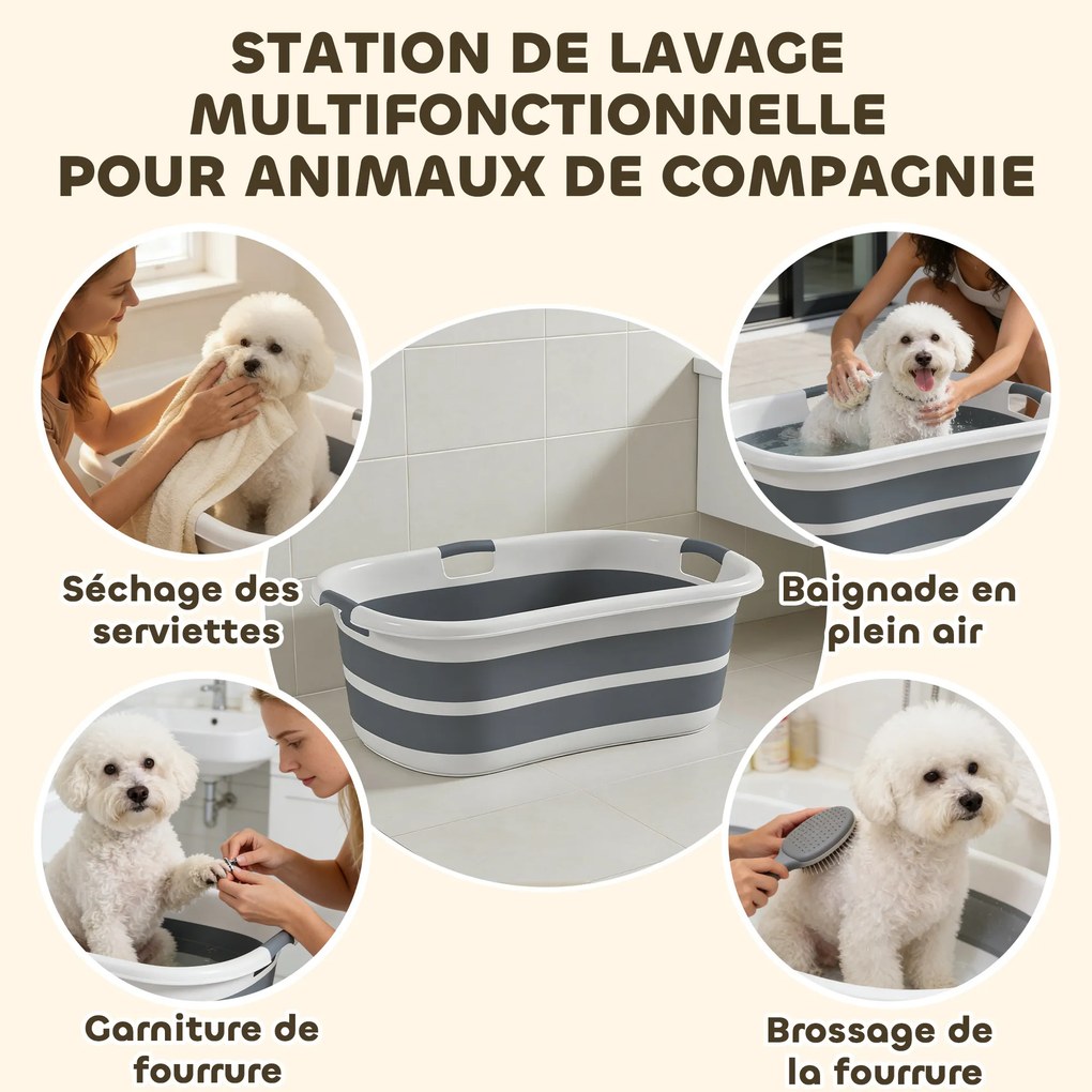 Banheira para cães, banheira dobrável e portátil com orifício de drenagem, para cães pequenos e cachorrinhos, cinzenta