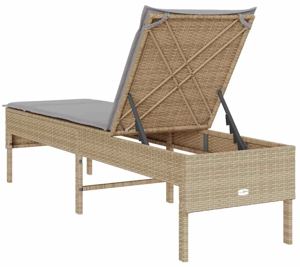 Espreguiçadeira com almofadão 55x200x44cm vime PE bege