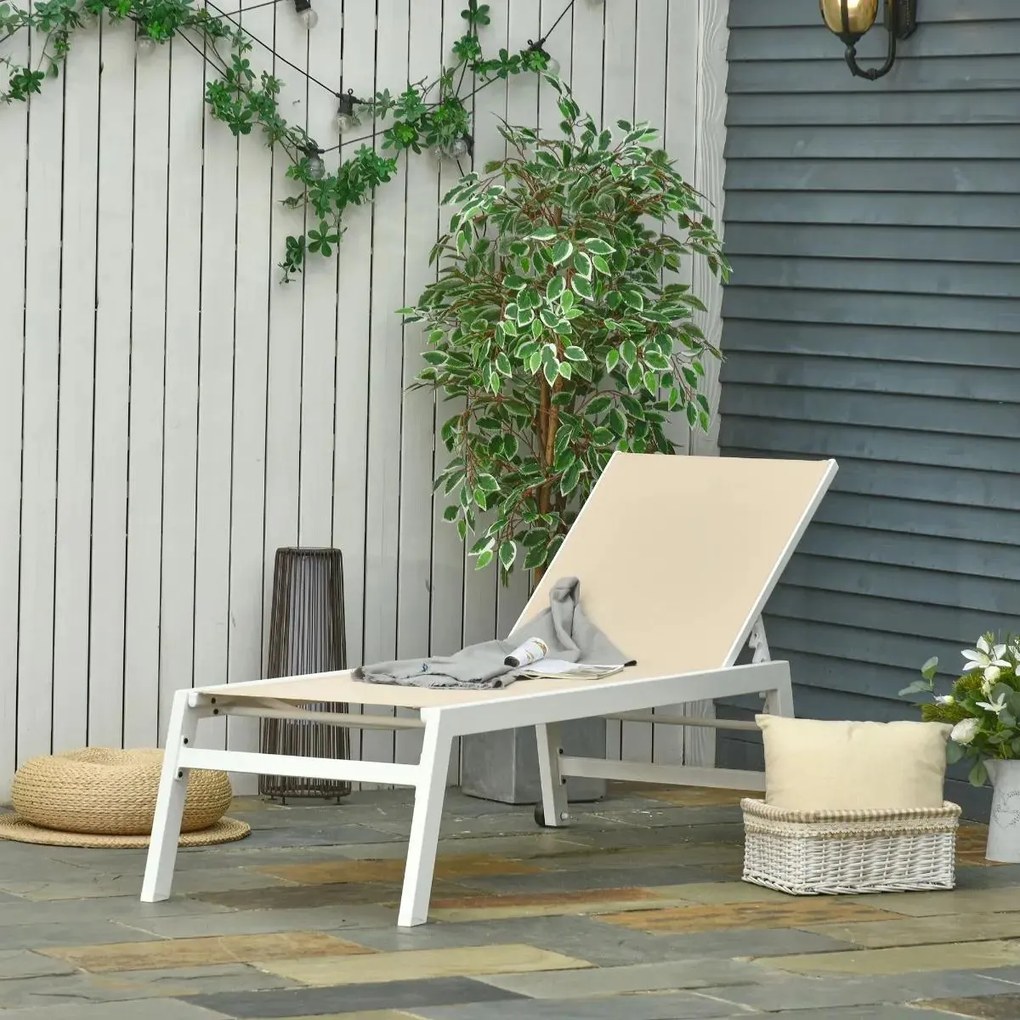 Espreguiçadeira de Jardim com Encosto Reclinável 5 Posições em Alumínio e Textilene Carga 120 kg 169x65x102 cm Bege