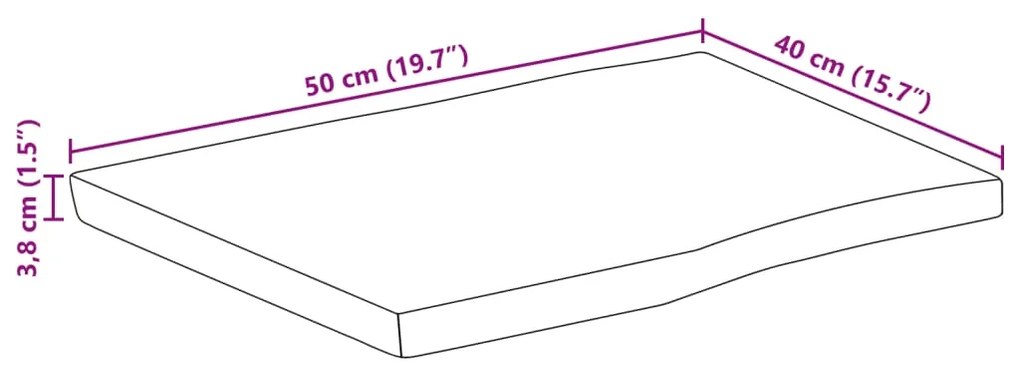 Tampo de mesa c/ borda viva 50x40x3,8cm mangueira áspera maciça