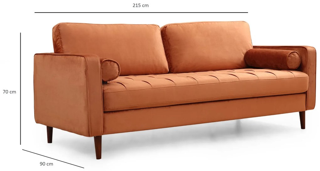 Sofá de 3 Lugares Rome – Laranja – 215x90x70 cm