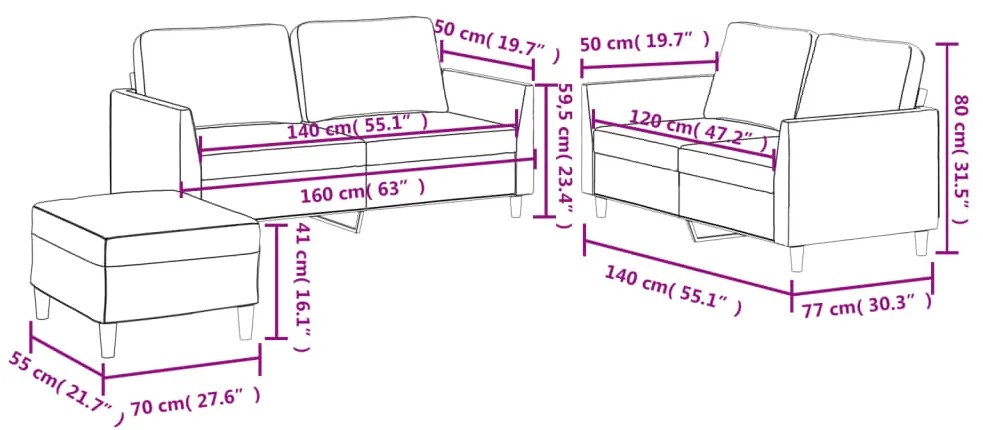 3 pcs conjunto de sofás c/ almofadões couro artificial cinzento