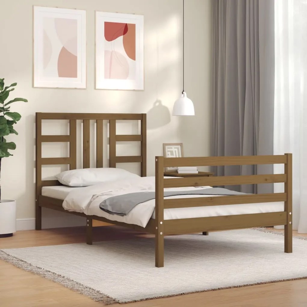 3193909 vidaXL Estrutura cama cabeceira 90x200 cm madeira maciça castanho-mel