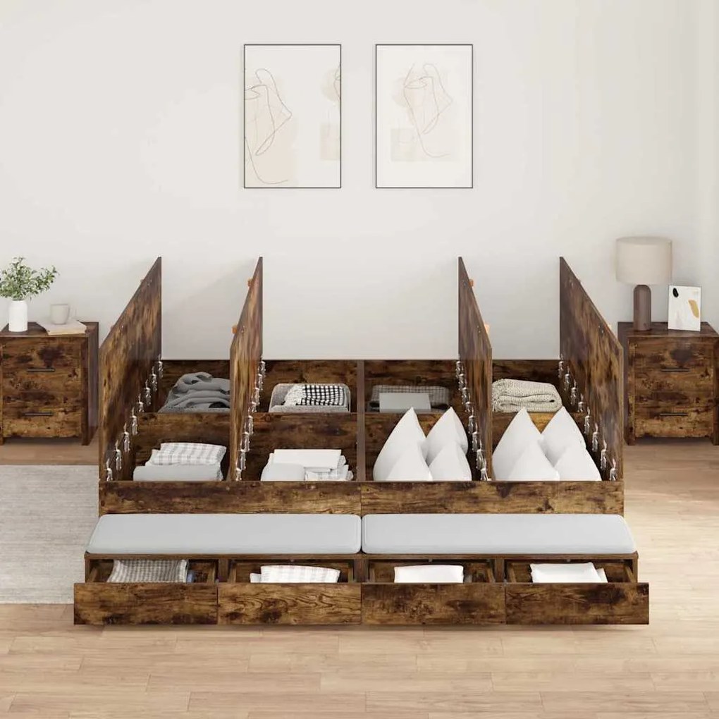 vidaXL Estrado de cama com arrumação Carvalho Defumado 180 cm