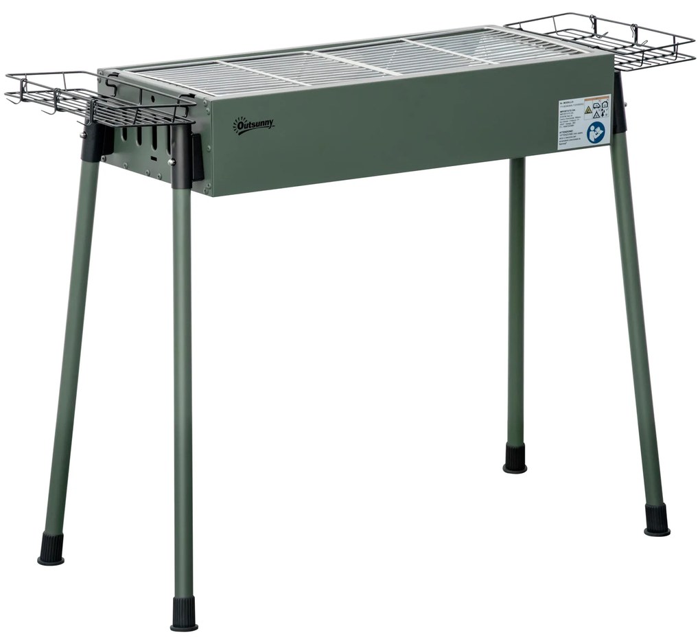 Outsunny Barbecue a Carvão com 2 Grelhas de Aço Inoxidável Portátil com 2 Prateleiras para Temperos com Ganchos 77x30x70 cm Verde