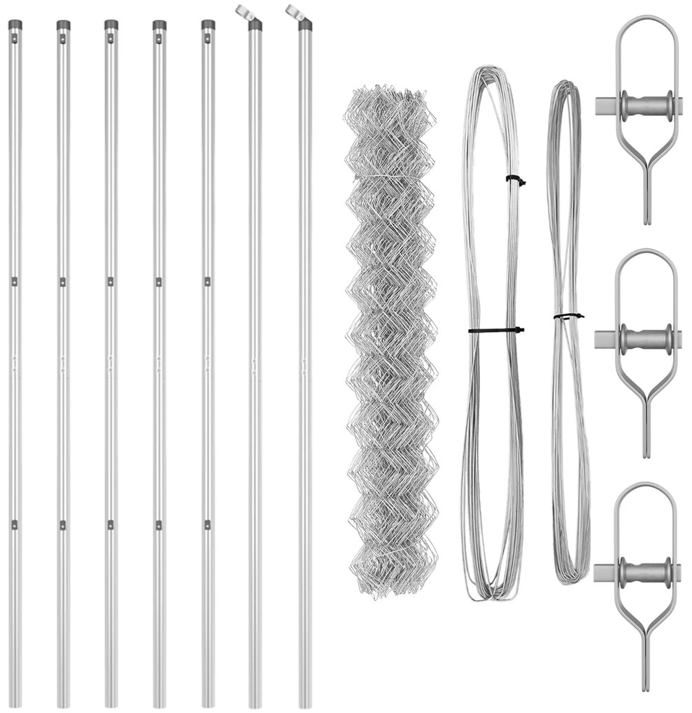 Cerca de Chain Link com 7 Postes 1.6x10 m Aço Galvanizado