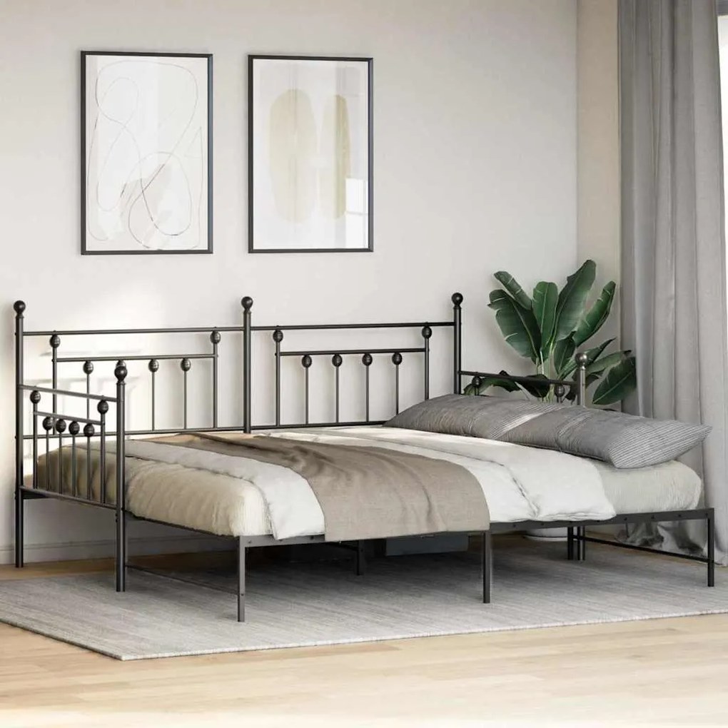 Estrutura de Daybed com Cama Extra VidaXL Preta 90x190 cm Aço