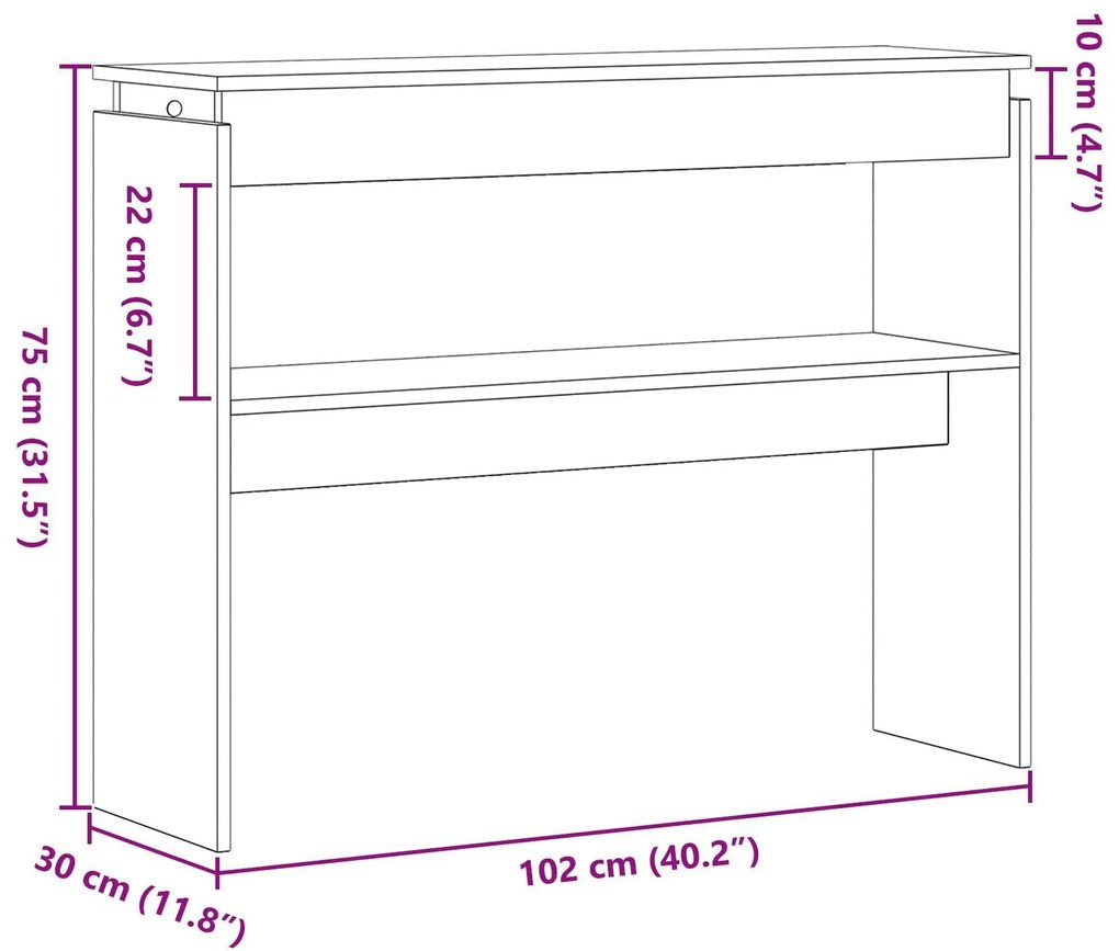 Mesa de Consola vidaXL em Madeira de Carvalho Preta 80x30x102 cm