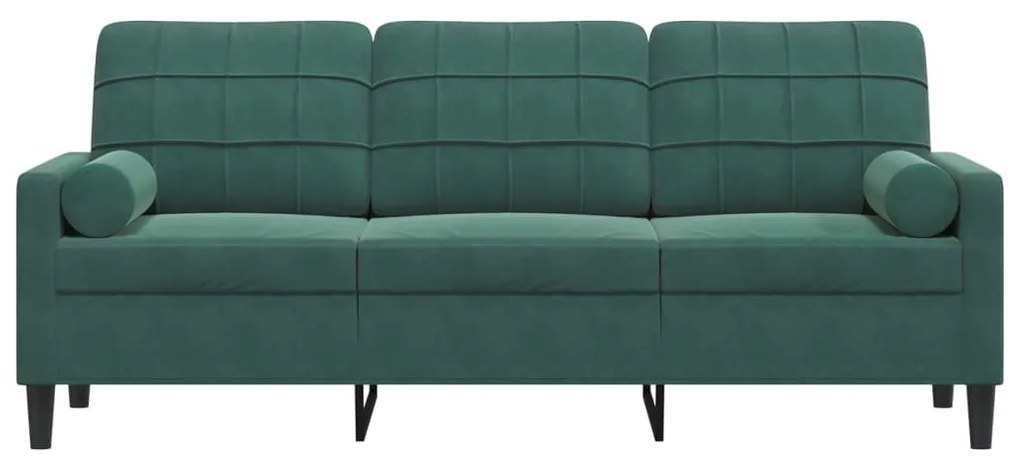 Sofá 3 lug. c/ almofadas decorativas 180 cm veludo verde-escuro