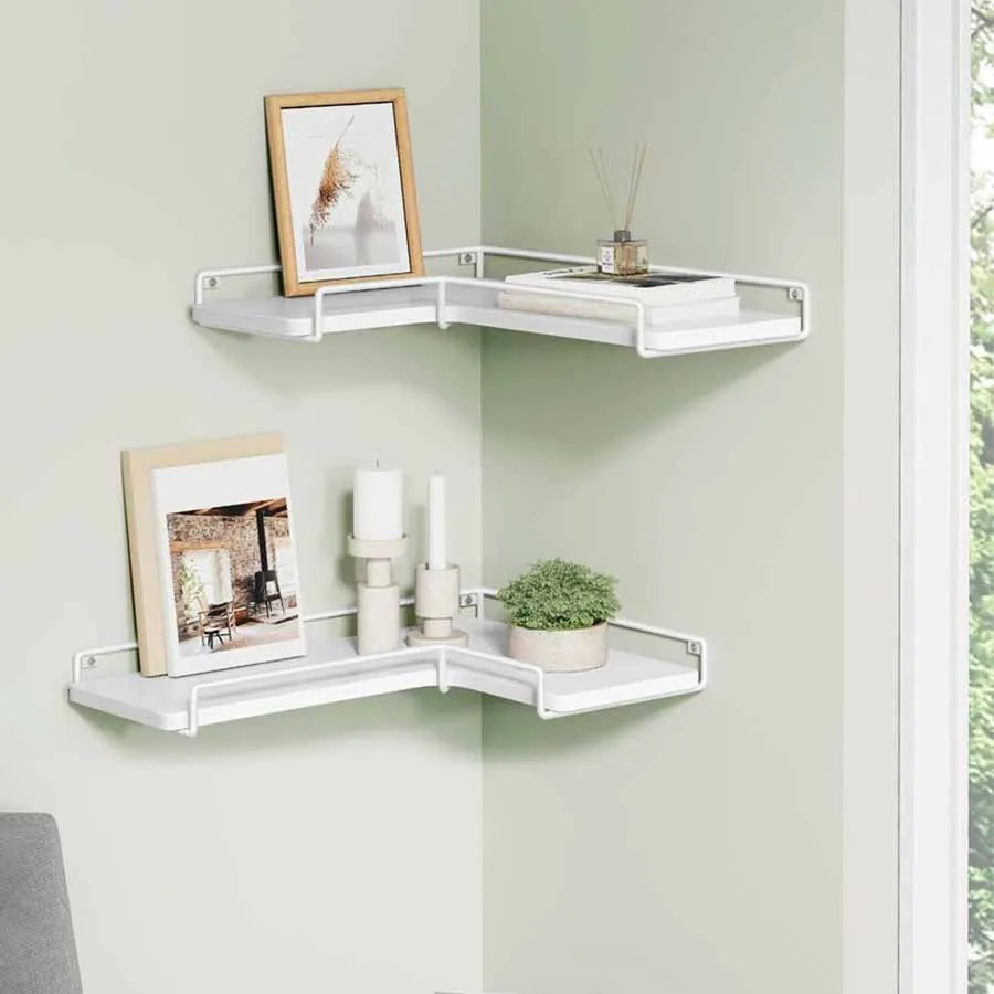 Conjunto de 2 prateleiras de canto em forma de L branco