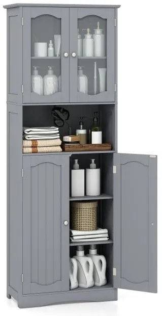 Armário de armazenamento para banheiro de 64,5 polegadas de altura com portas de vidro fosco e prateleiras - branco