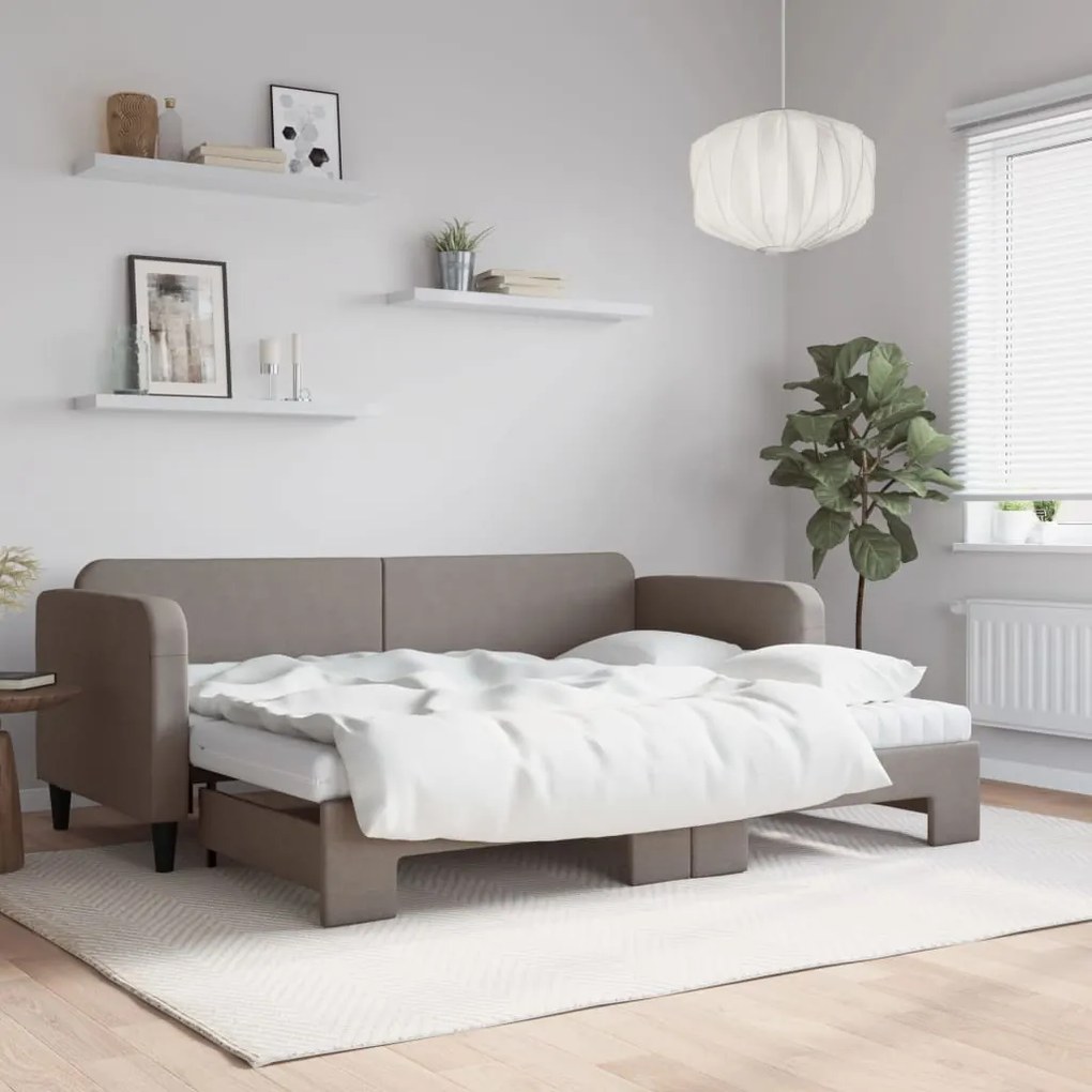 vidaXL Sofá-cama c/ gavetão/colchões 80x200cm tecido cinza-acastanhado