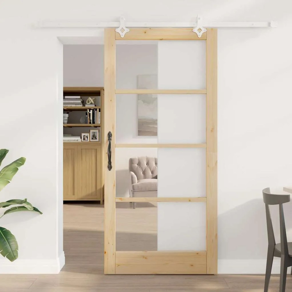 vidaXL Porta Deslizante Manual Castanho 93 x 202 cm Madeira e metal