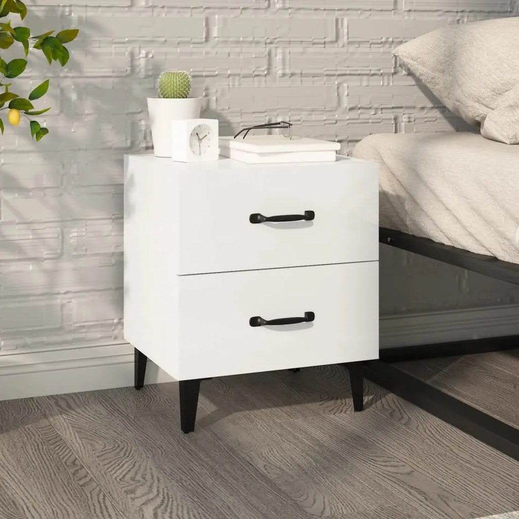 vidaXL Mesa de cabeceira 40x35x47,5 cm branco brilhante