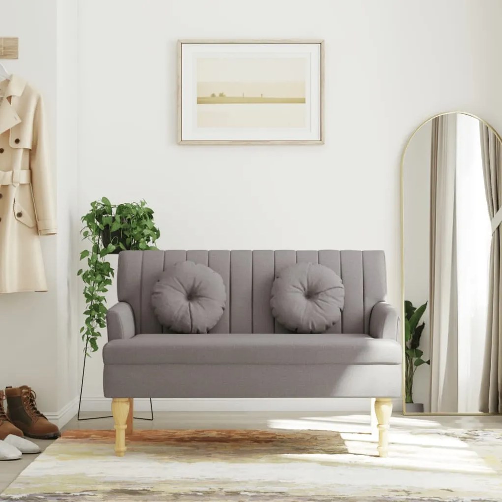 vidaXL Banco c/ almofadões 113x64,5x75,5 cm tecido cinza-acastanhado