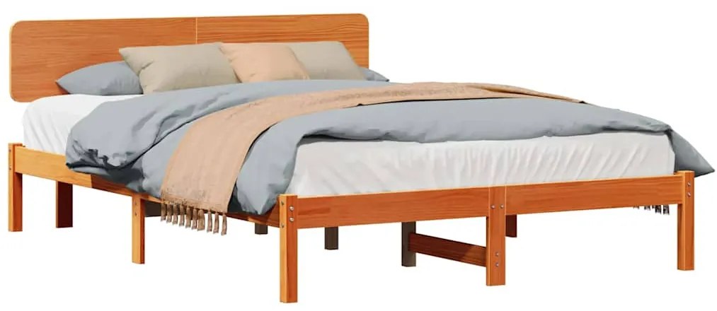 Estrado de cama com Cabeceira Castanho Wax 200x200 cm em Madeira de Pi