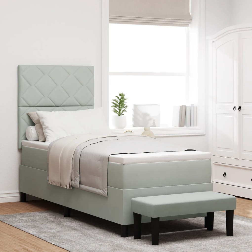 vidaXL Cama Box Spring com Colchão e Banco Cinza Claro 80x200 cm Veludo