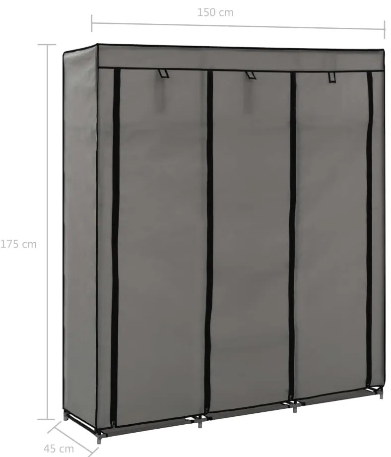 Roupeiro c/ compartimentos e varões 150x45x175 cm tecido cinza