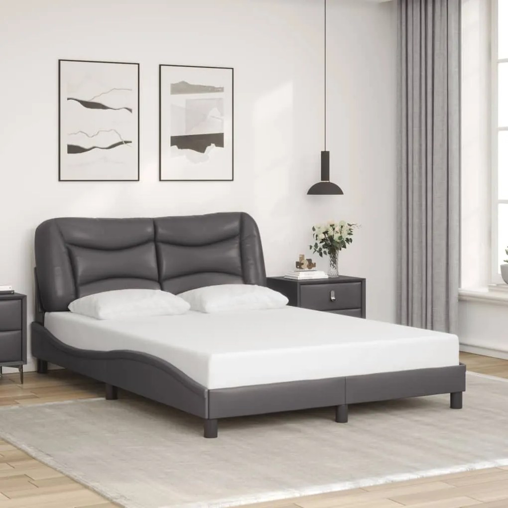 Estrutura cama c/ cabeceira 120x200cm couro artificial cinzento
