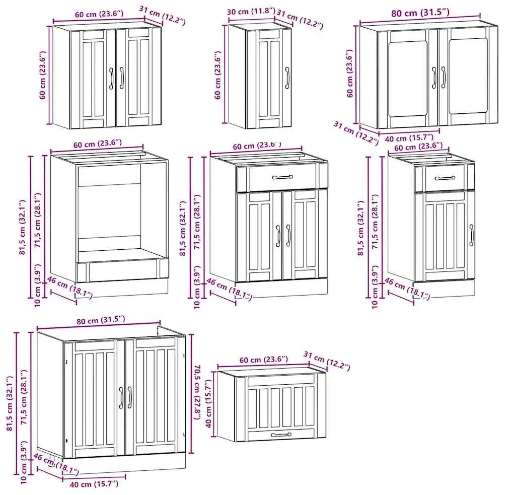 8 peças armário de cozinha conjunto Kalmar branco