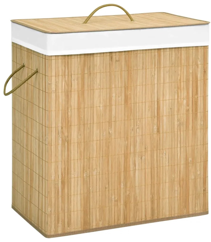 Cesto para roupa suja c/ 2 secções 100 L bambu