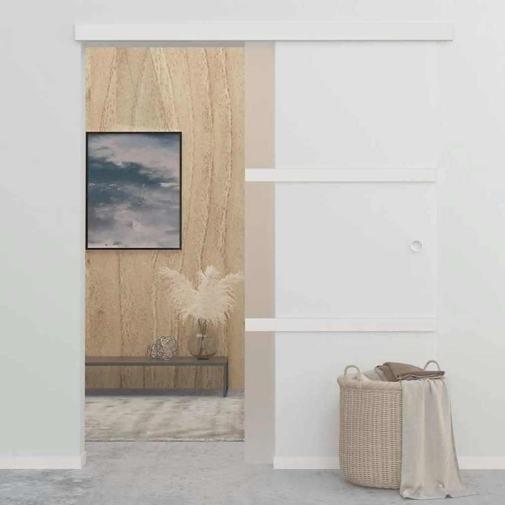 Porta deslizante em vidro ESG e alumínio 90x212 cm prateado