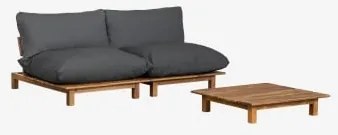 Conjunto De Sala Com Sofá Modular Reclinável De 2 Peças E Mesa De Centro Em Madeira De Acácia Brina Cinza Grafito - Sklum