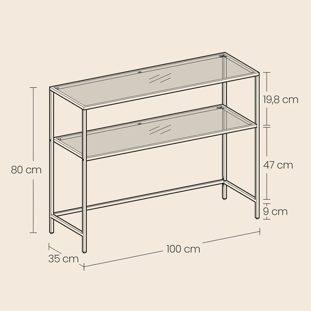 Mesa consola com 2 níveis, mesa de entrada 35 x 100 x 80 cm vidro, aço dourada