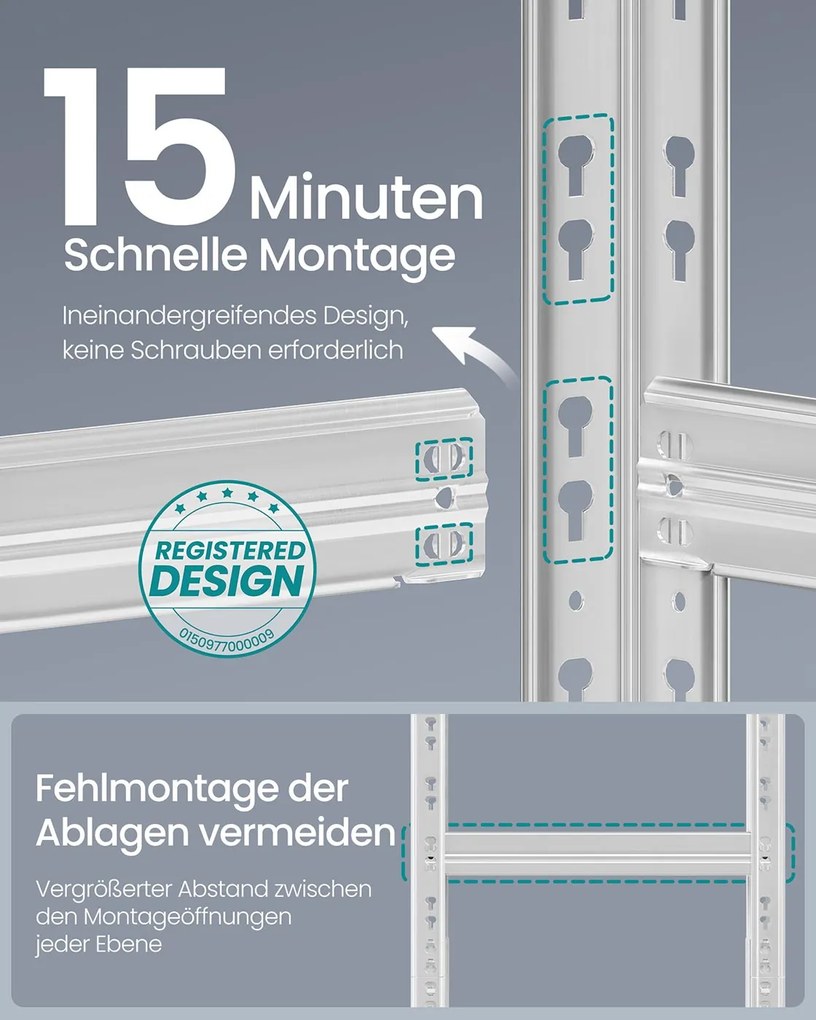 Conjunto de 2 estantes para cargas pesadas até 875 kg com prateleiras ajustáveis 40 x 90 x 180 cm Prateado