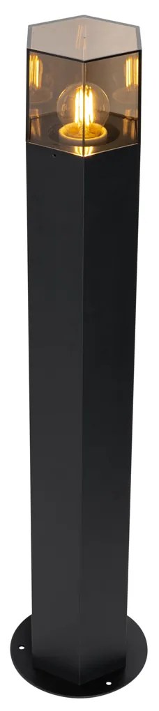 Candeeiro de pé exterior preto com abajur fumê hexagonal 70 cm - Denmark