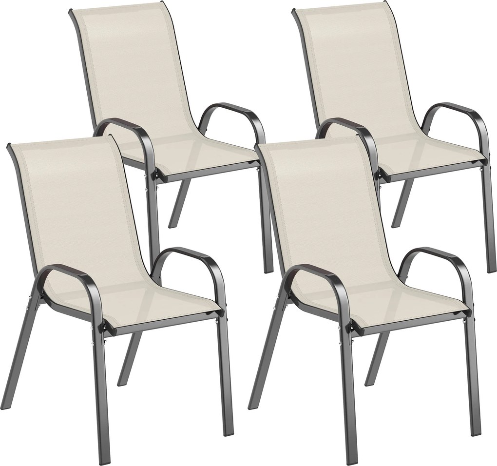 Outsunny Conjunto de 4 Cadeiras de Exterior Empilháveis com Assento de Rede Encosto Alto e Estrutura de Aço para Jardim Bege e Preto | Aosom Portugal