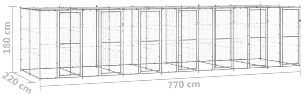 Canil de exterior com telhado 16,94 m² aço galvanizado