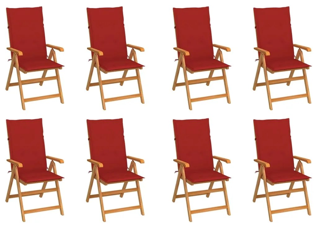 vidaXL Cadeiras de jardim reclináveis c/ almofadões 8 pcs teca maciça