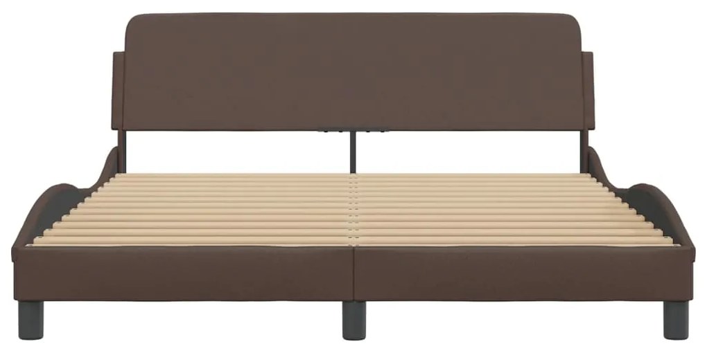 Estrutura cama c/ cabeceira 160x200cm couro artificial castanho