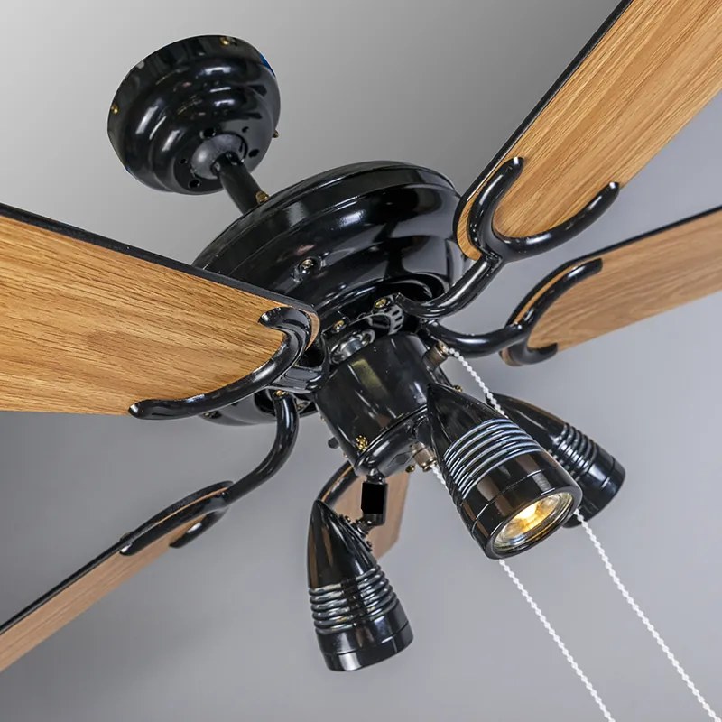 Ventoinha de Teto Preta 110cm 3 Luzes com Interruptor de Corrente - Mistral